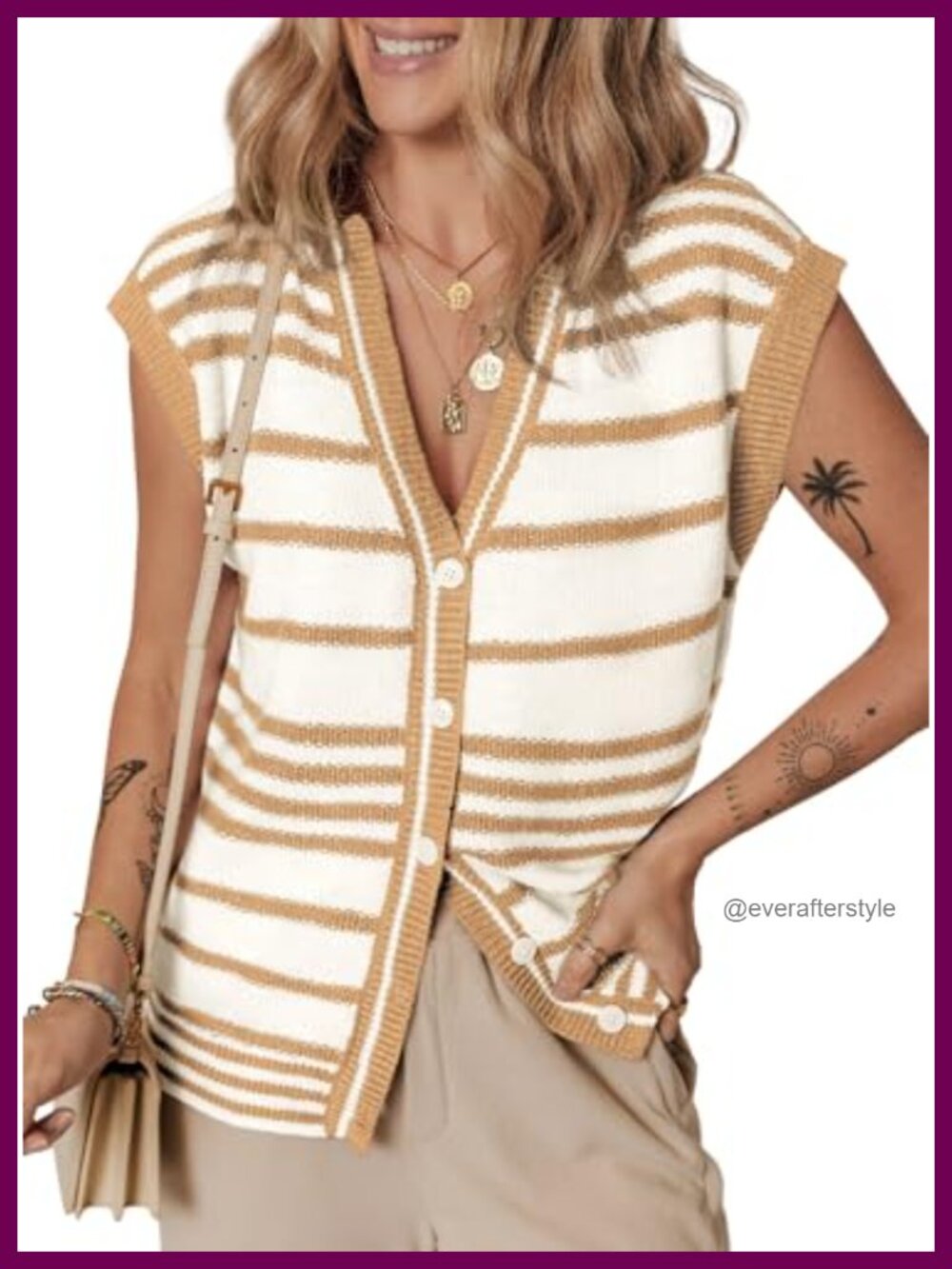 Dokotoo Sweater Vest Women Striped V Neck Button Cardigan